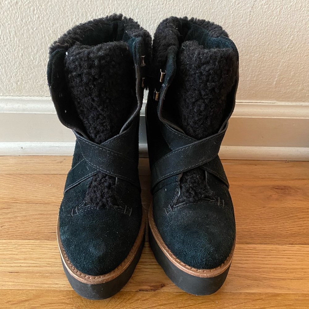 Coach Wedge Shearling & Suede Boots